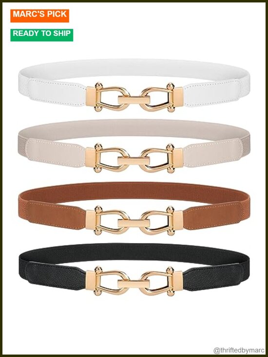 Stretchy Skinny Belt Set with Gold Buckle - 4 Pack main image 5